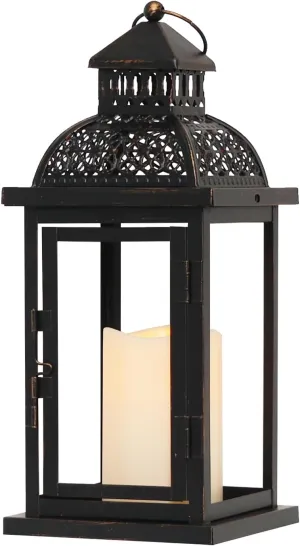 DECORKEY Lanterns Decorative Indoor & Outdoor, 15'' Candle Lantern Decorative Christmas Indoor Outdoor Decor, Vintage Metal Hanging Lanterns with LED Candle for Patio, Front Porch,Yard, Table
