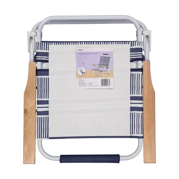 Deluxe Beach Chair - Navy and White/Ideal for Outdoors or Pool Side