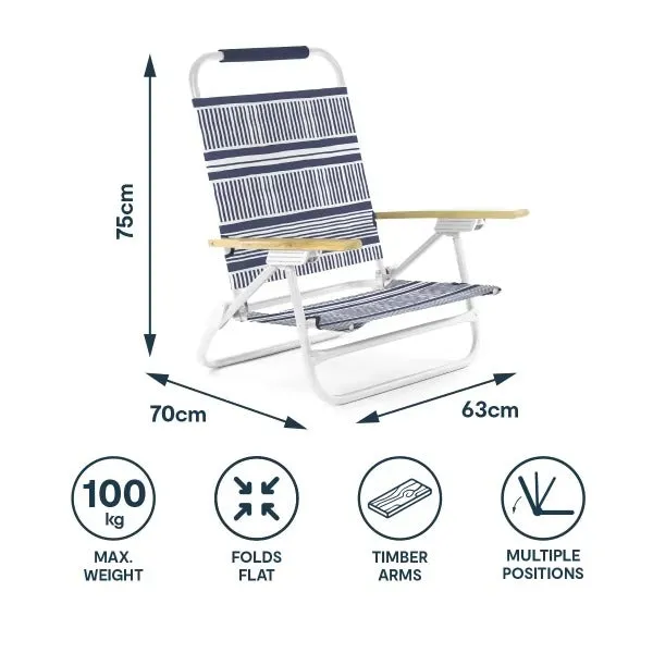 Deluxe Beach Chair - Navy and White/Ideal for Outdoors or Pool Side