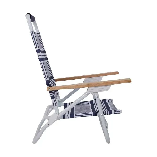 Deluxe Beach Chair - Navy and White/Ideal for Outdoors or Pool Side