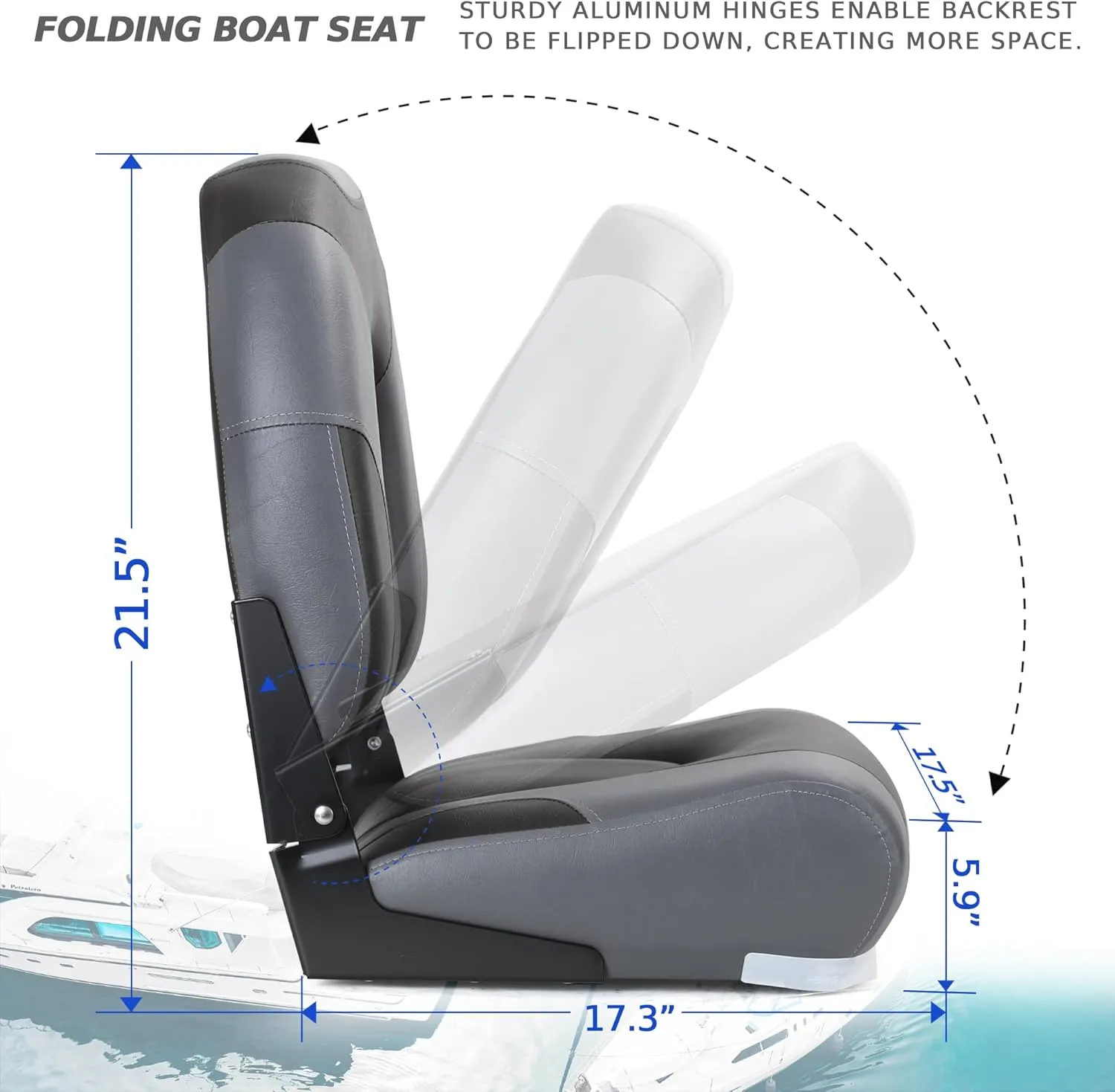 Deluxe Marine High Back Folding Boat Seat,Stainless Steel Screws Included