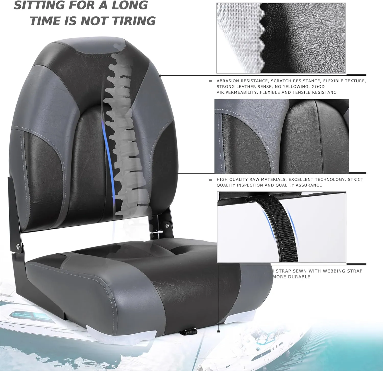 Deluxe Marine High Back Folding Boat Seat,Stainless Steel Screws Included