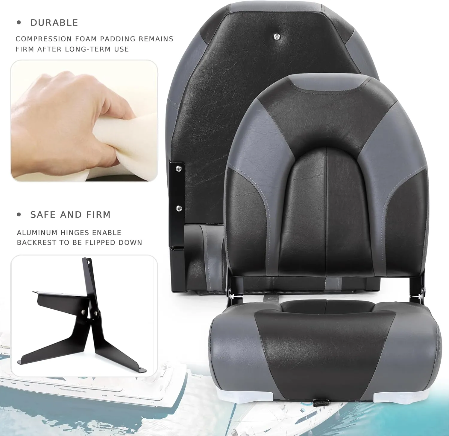 Deluxe Marine High Back Folding Boat Seat,Stainless Steel Screws Included