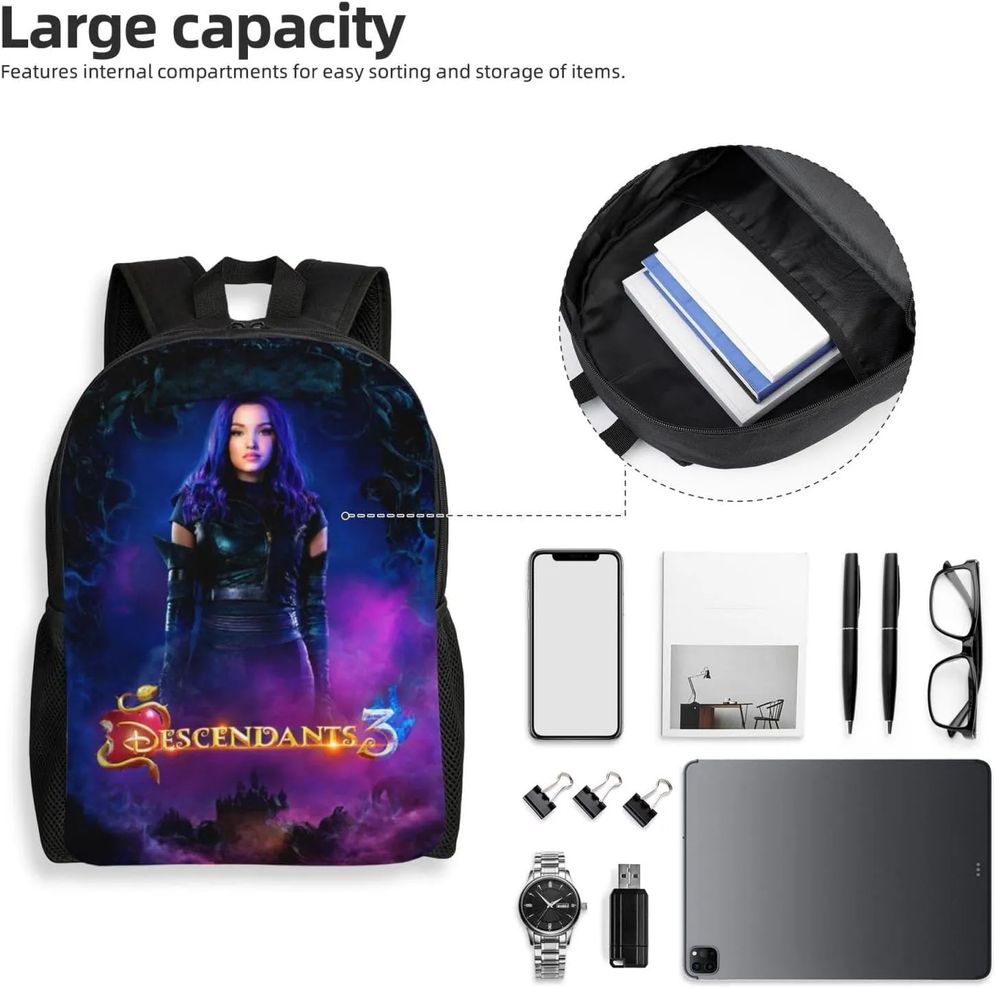 Desc-endants 3 Backpack, 17 inch casual large capacity cute travel sports backpack lightweight