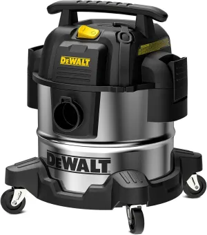 DEWALT DXV05S 5 Gallon Stainless Steel Wet/Dry Vac, 4 Peak HP Shop Vacuums with Attachments, Powerful Suction, 1-7/8" Hose, DXV05S, Silver