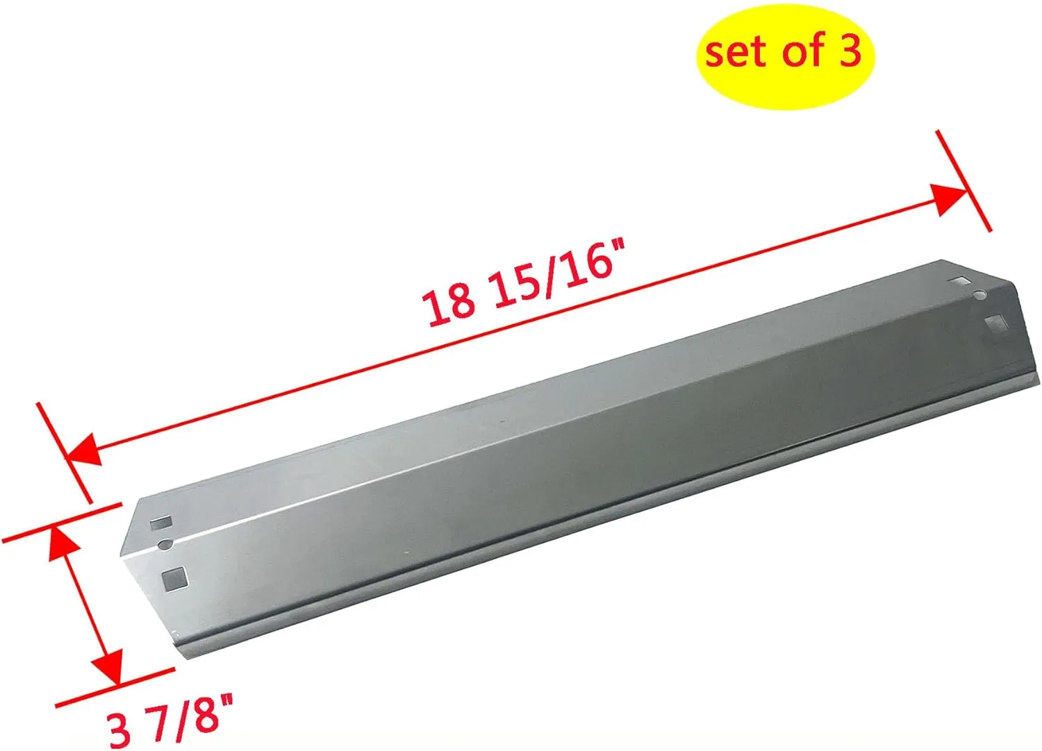 Direct Store Parts DP106 (3-Pack) 18 15/16 x 3 7/8 Inch Stainless Steel Heat Plates Replacement for CharGriller 3001,3008,3030,4000,5050,5252, for King Griller 3008,5252 Gas Grill
