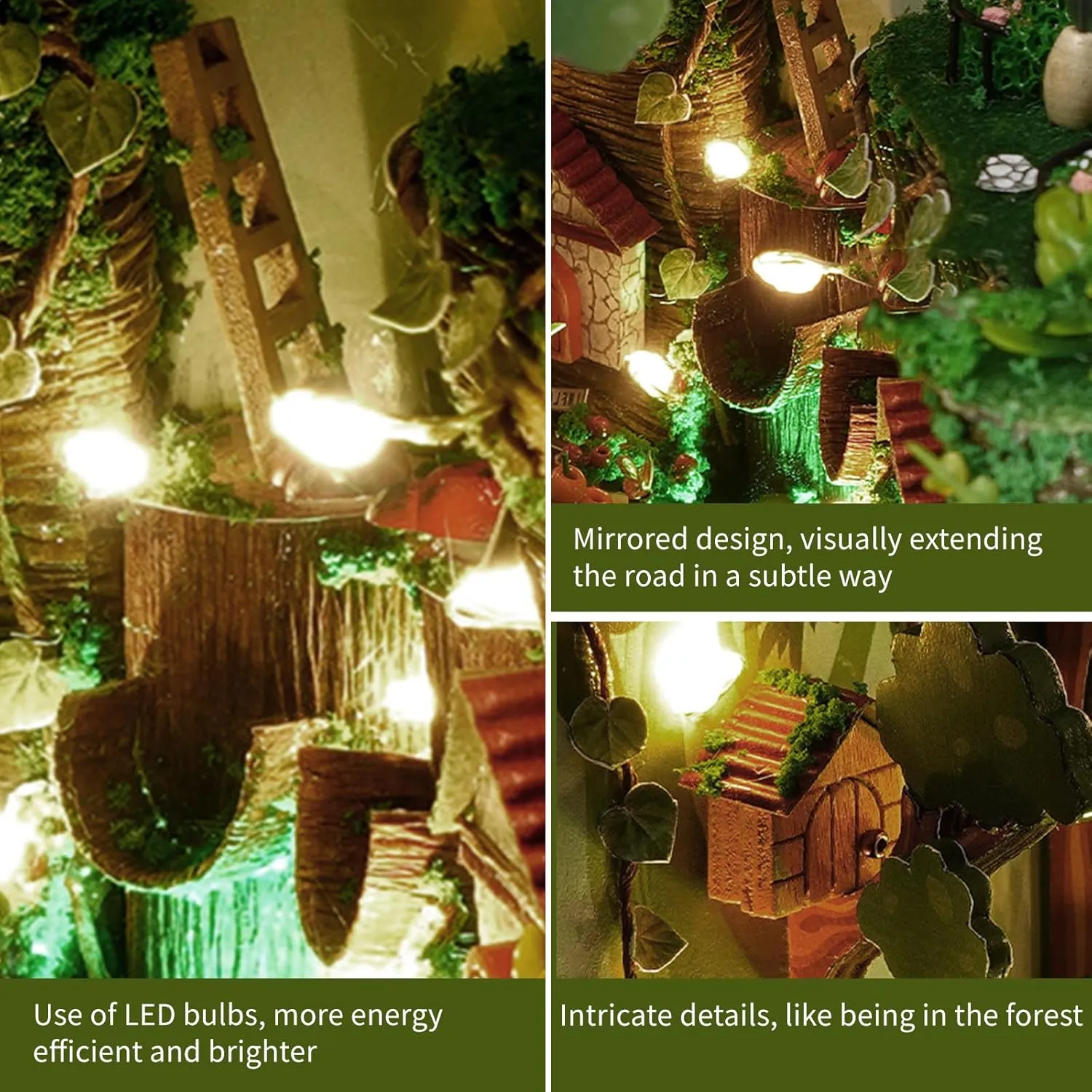 DIY Book Nook Kit, DIY Dollhouse Wood Bookend, Booknook Bookshelf Insert, Miniature Dollhouse Kit, Bookends Model Build for Adult, Gift for Birthday- Firefly Forest