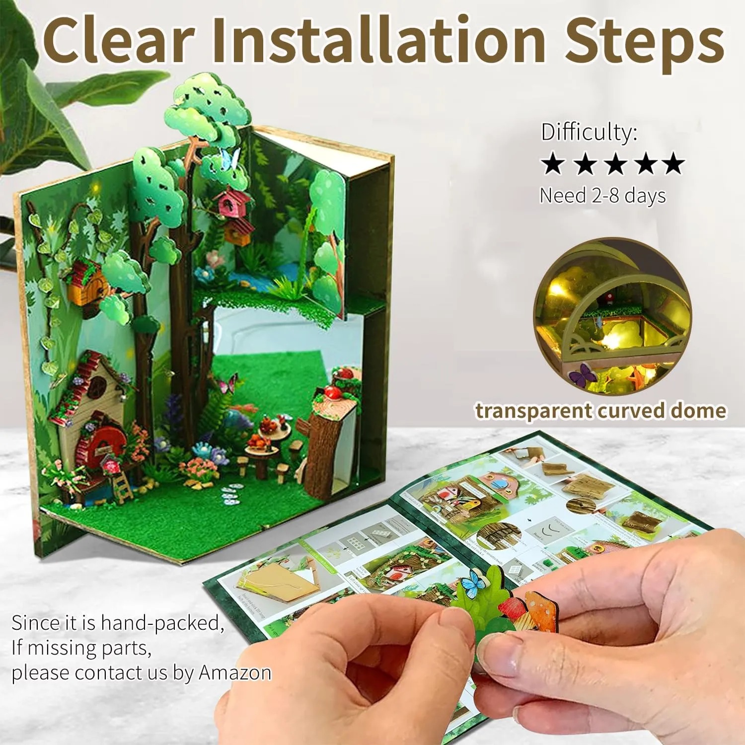 DIY Book Nook Kit, DIY Dollhouse Wood Bookend, Booknook Bookshelf Insert, Miniature Dollhouse Kit, Bookends Model Build for Adult, Gift for Birthday- Firefly Forest