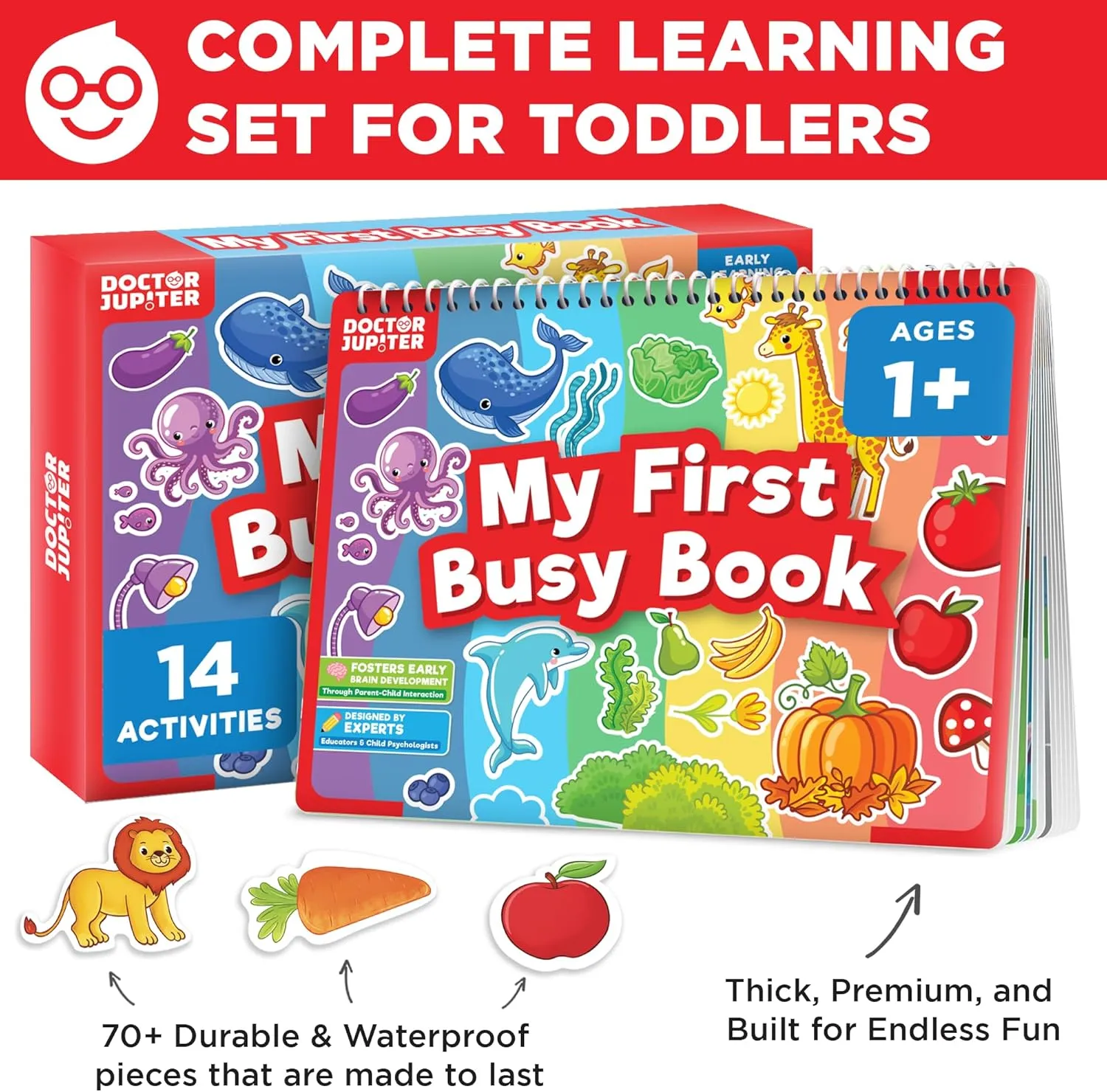 Doctor Jupiter My First Montessori Busy Book for Toddlers 1  Year Olds | Preschool Learning Activities - Educational Travel Toys | Birthday Gift for Boys & Girls Ages 1,2,3