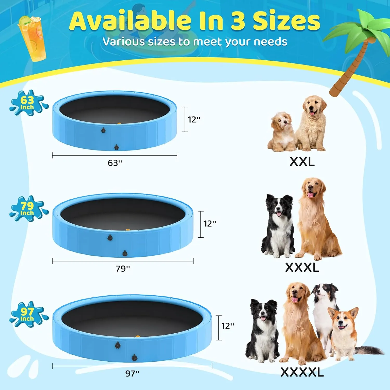 Dog Pool with Sprinkler, 79'' Foldable Dog Pools for Large Dogs, 2-in-1 Sprinkler Pool Heavy Duty, PVC Non Slip Pet Bathing Tub for Outdoor Backyard, Blue