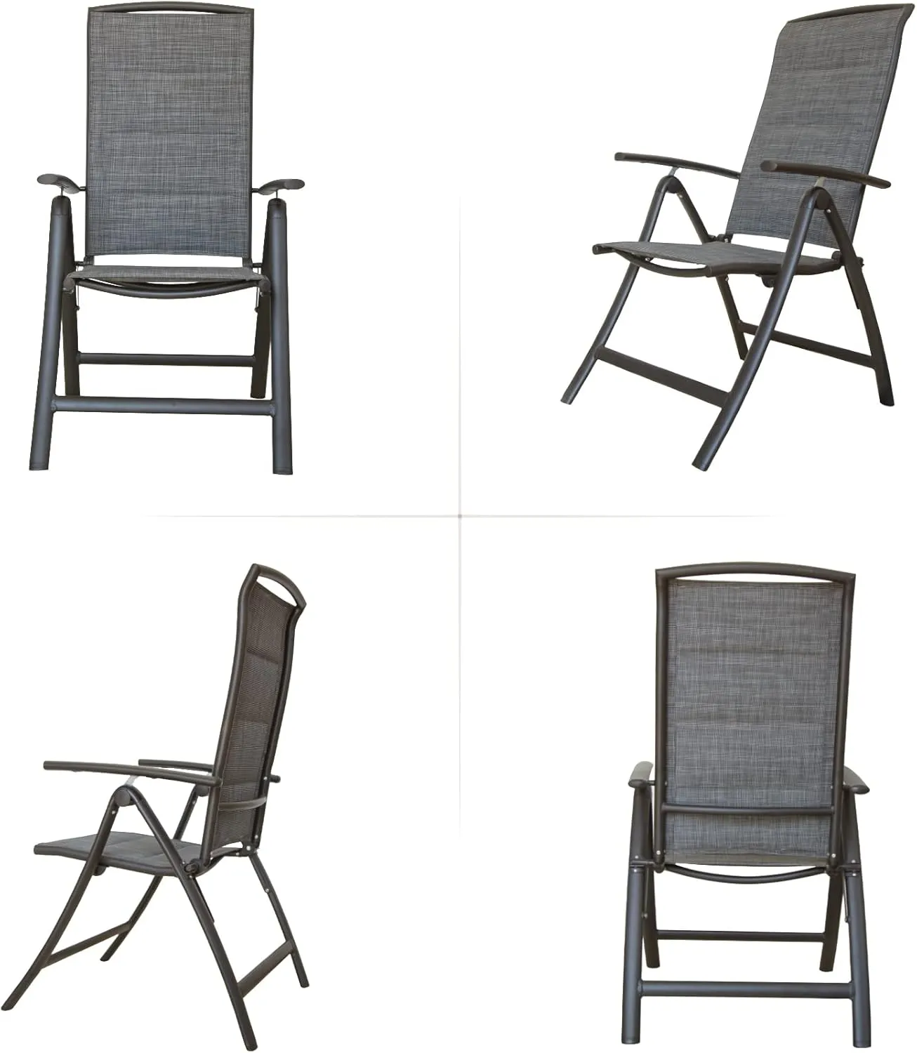 Domi Folding Patio Chairs Set of 2, Aluminium Frame Reclining Sling Lawn Chairs with Adjustable High Backrest, Patio Dining Chairs for Outdoor,Porch,Balcony (Double-Layered Textilene Fabric)