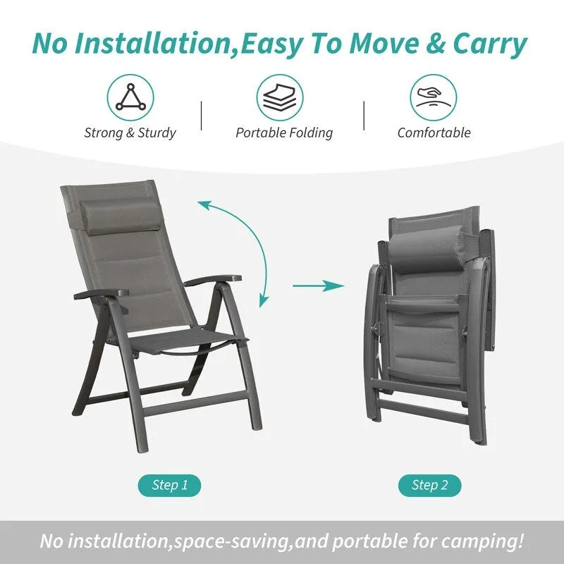 Domi Outdoor Living Aluminum Folding Dining Armchairs (Set of 2) - Adjustable & Weather-Resistant