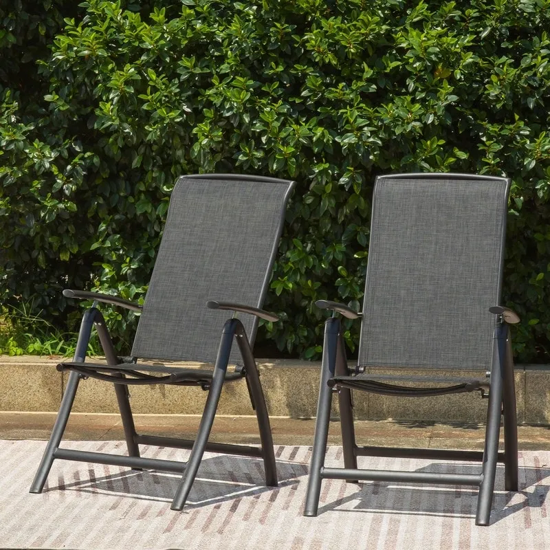 Domi Outdoor Living Aluminum Folding Dining Armchairs (Set of 2) - Adjustable & Weather-Resistant
