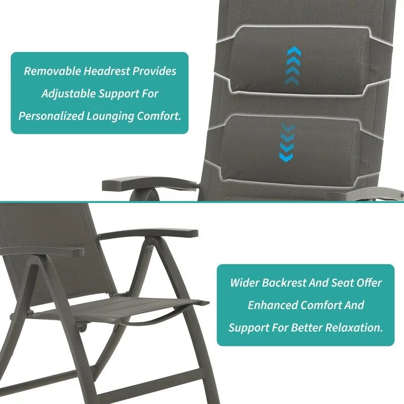 Domi Outdoor Living Aluminum Folding Dining Armchairs (Set of 2) - Adjustable & Weather-Resistant