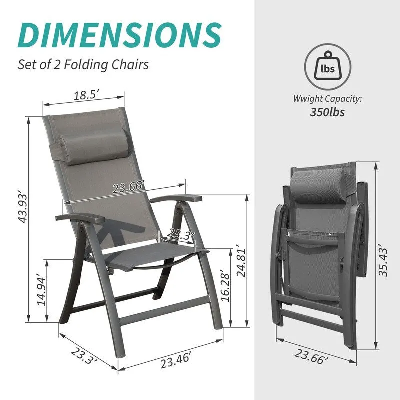Domi Outdoor Living Aluminum Folding Dining Armchairs (Set of 2) - Adjustable & Weather-Resistant