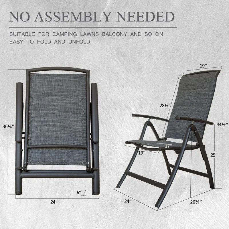 Domi Outdoor Living Aluminum Folding Dining Armchairs (Set of 2) - Adjustable & Weather-Resistant