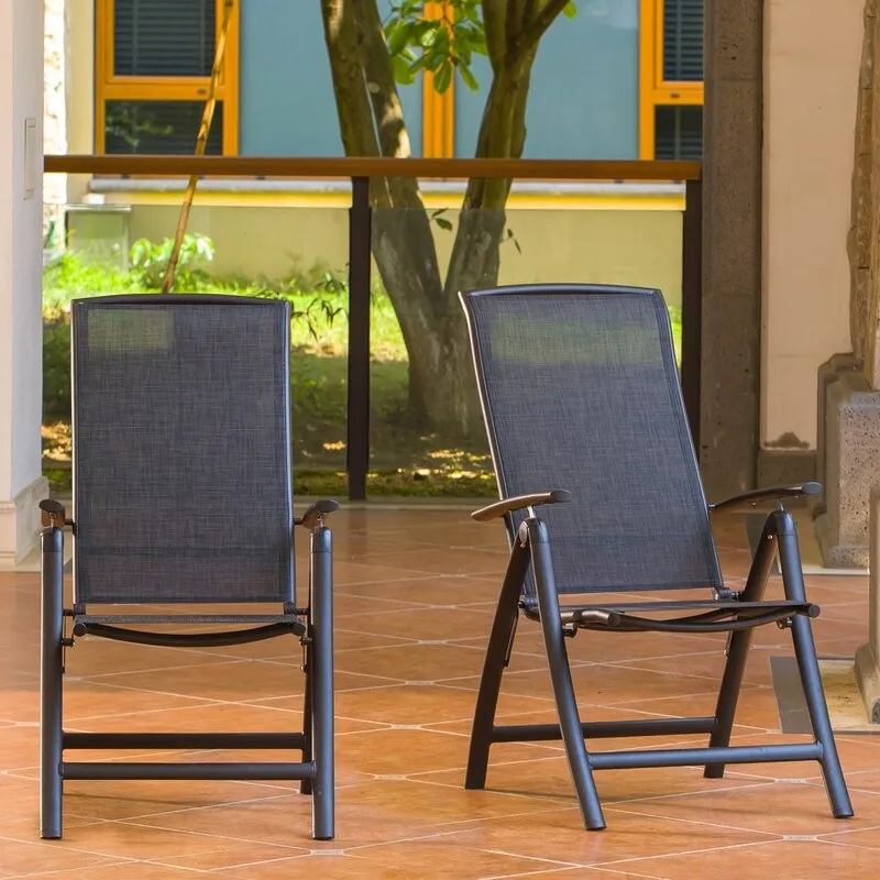 Domi Outdoor Living Aluminum Folding Dining Armchairs (Set of 2) - Adjustable & Weather-Resistant
