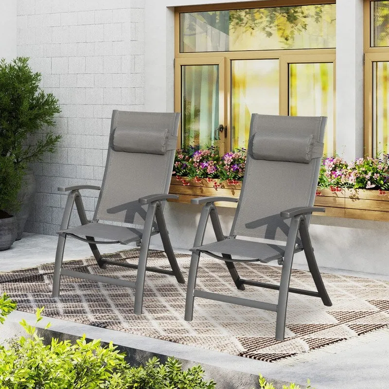 Domi Outdoor Living Aluminum Folding Dining Armchairs (Set of 2) - Adjustable & Weather-Resistant