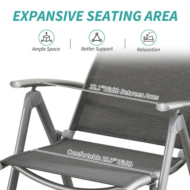 Domi Outdoor Living Aluminum Folding Dining Armchairs (Set of 2) - Adjustable & Weather-Resistant