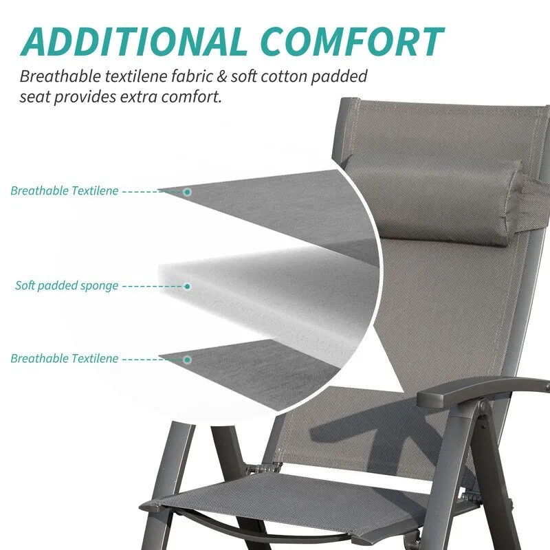 Domi Outdoor Living Aluminum Folding Dining Armchairs (Set of 2) - Adjustable & Weather-Resistant