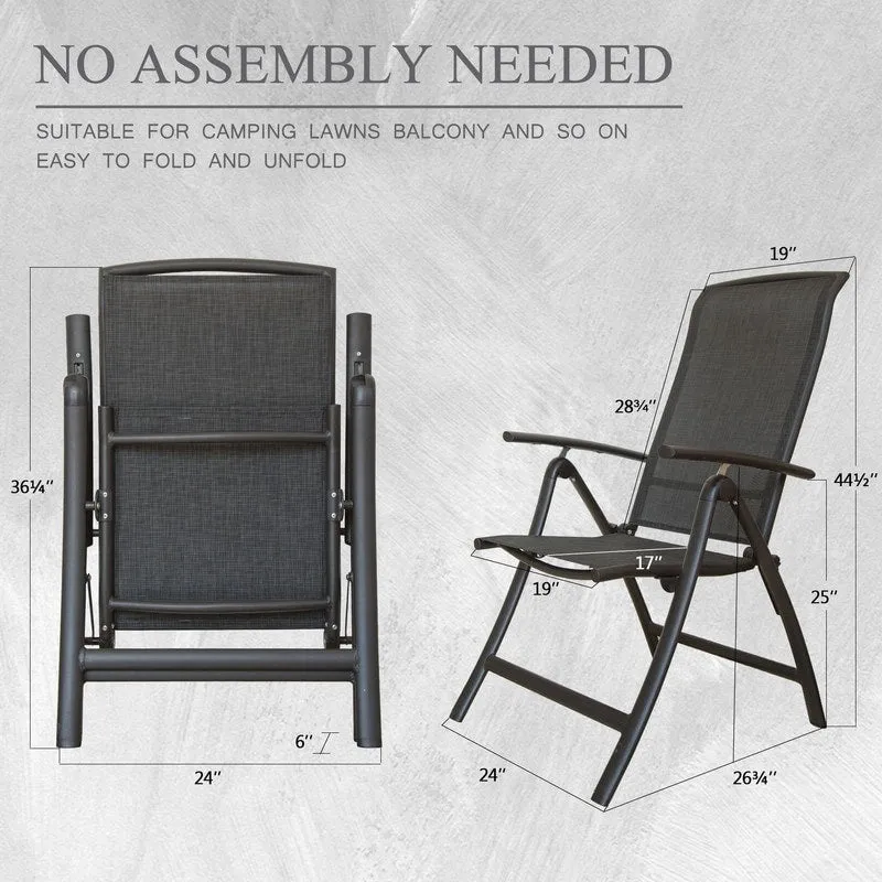 Domi Outdoor Living Aluminum Folding Dining Armchairs (Set of 2) - Adjustable & Weather-Resistant