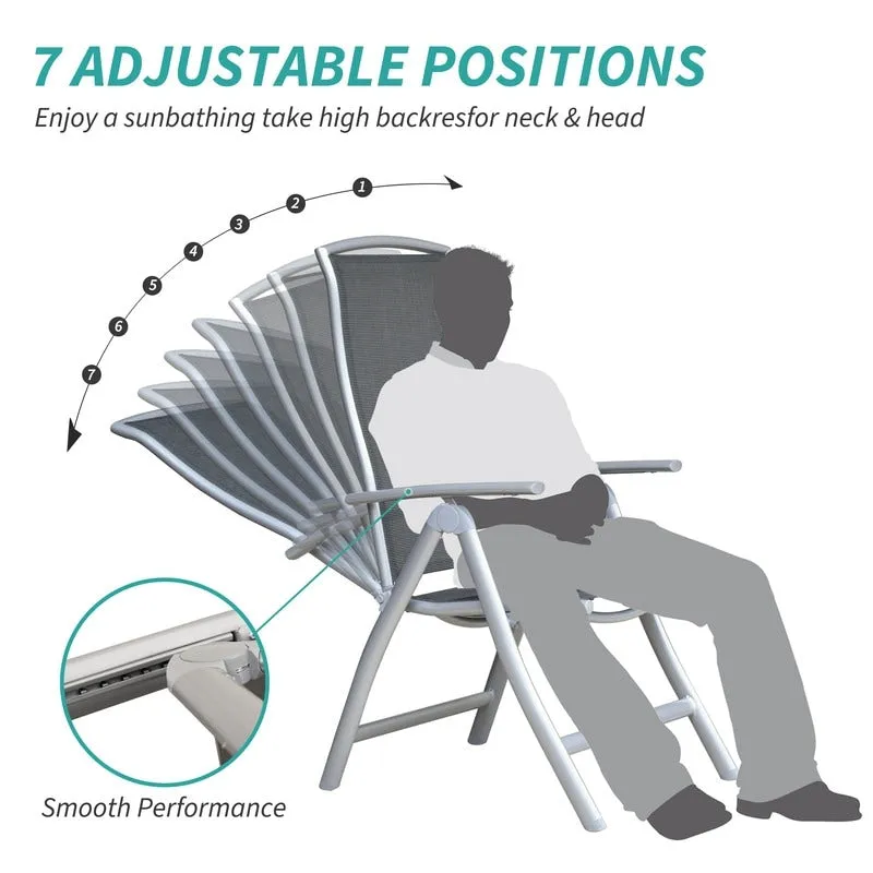 Domi Outdoor Living Aluminum Folding Dining Armchairs (Set of 2) - Adjustable & Weather-Resistant
