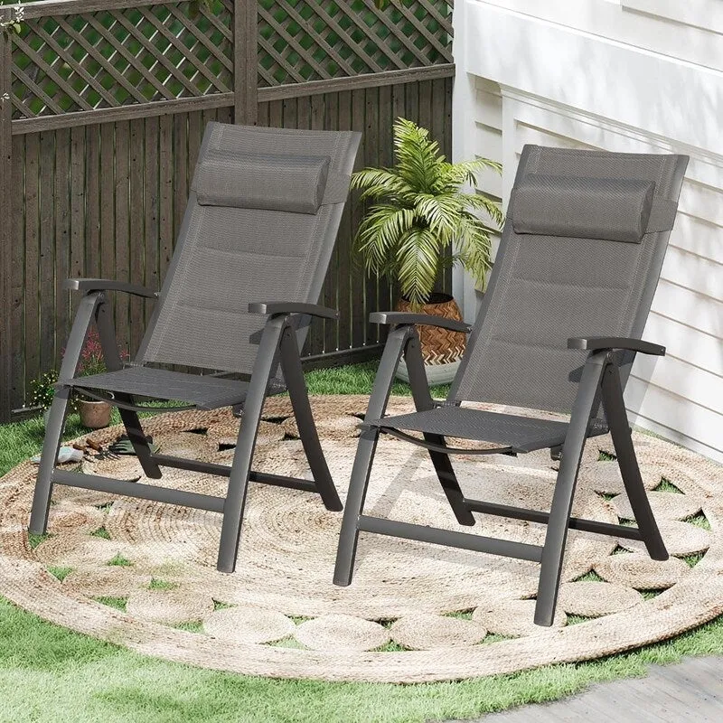 Domi Outdoor Living Aluminum Folding Dining Armchairs (Set of 2) - Adjustable & Weather-Resistant