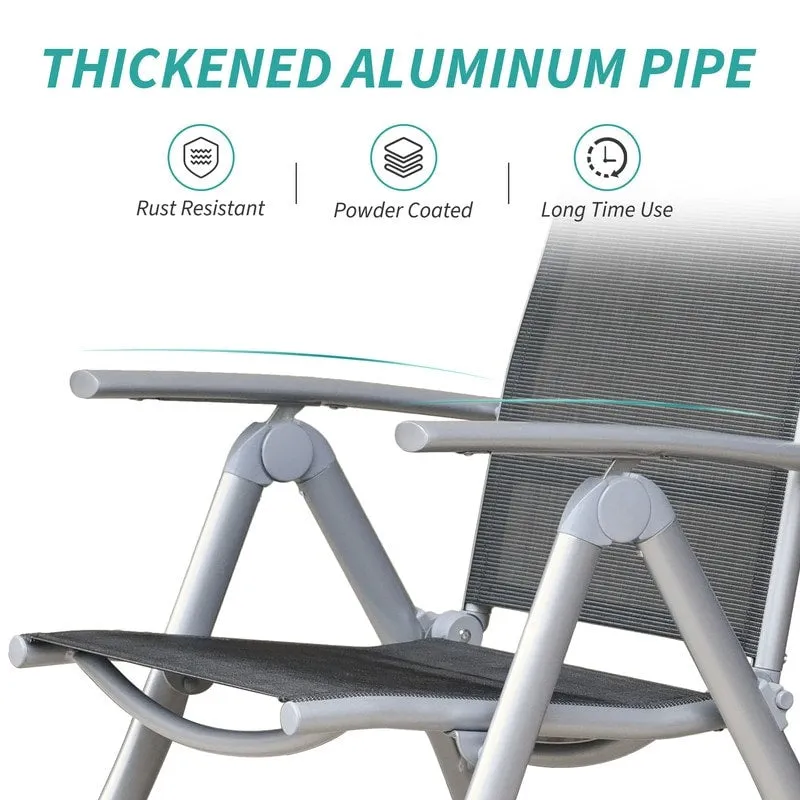 Domi Outdoor Living Aluminum Folding Dining Armchairs (Set of 2) - Adjustable & Weather-Resistant