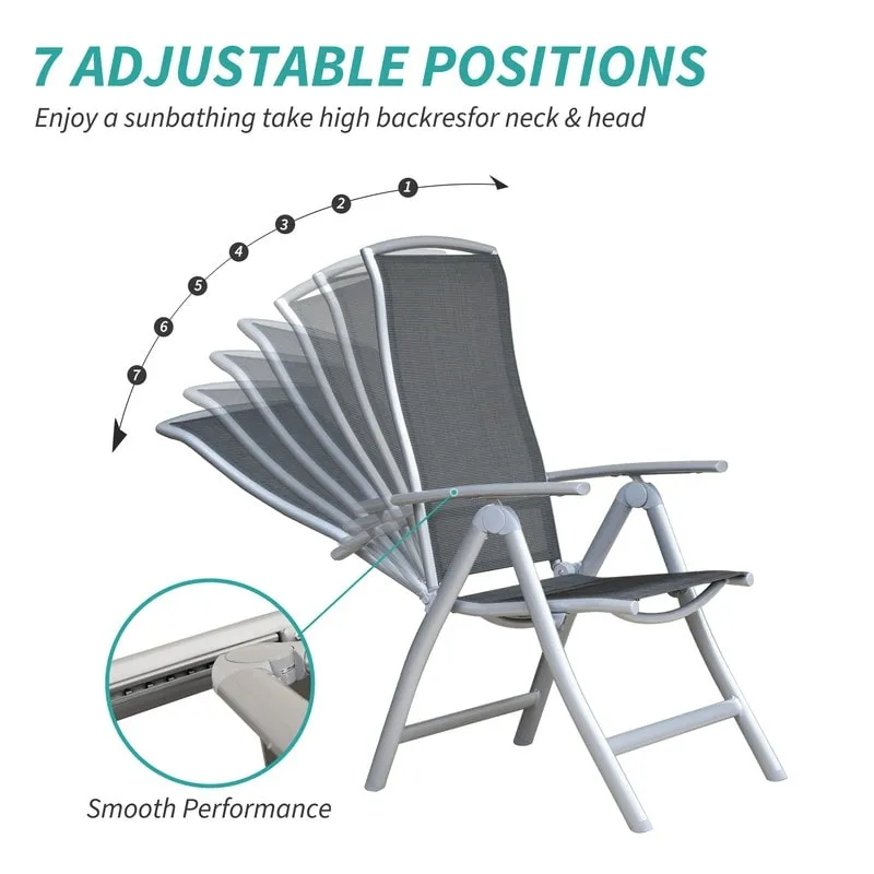 Domi Outdoor Living Aluminum Folding Dining Armchairs (Set of 2) - Adjustable & Weather-Resistant