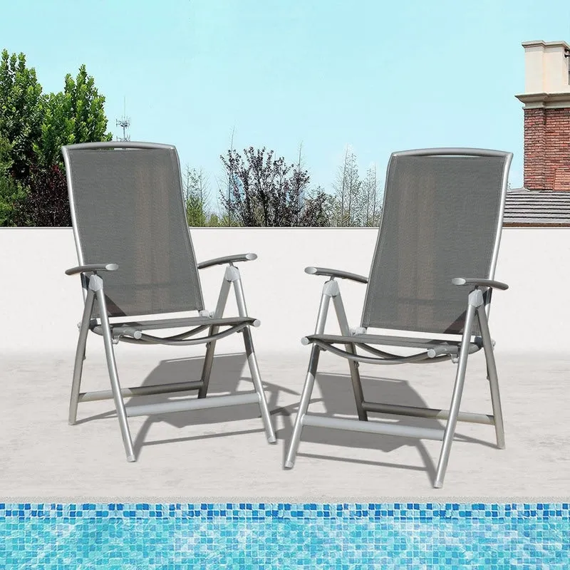 Domi Outdoor Living Aluminum Folding Dining Armchairs (Set of 2) - Adjustable & Weather-Resistant