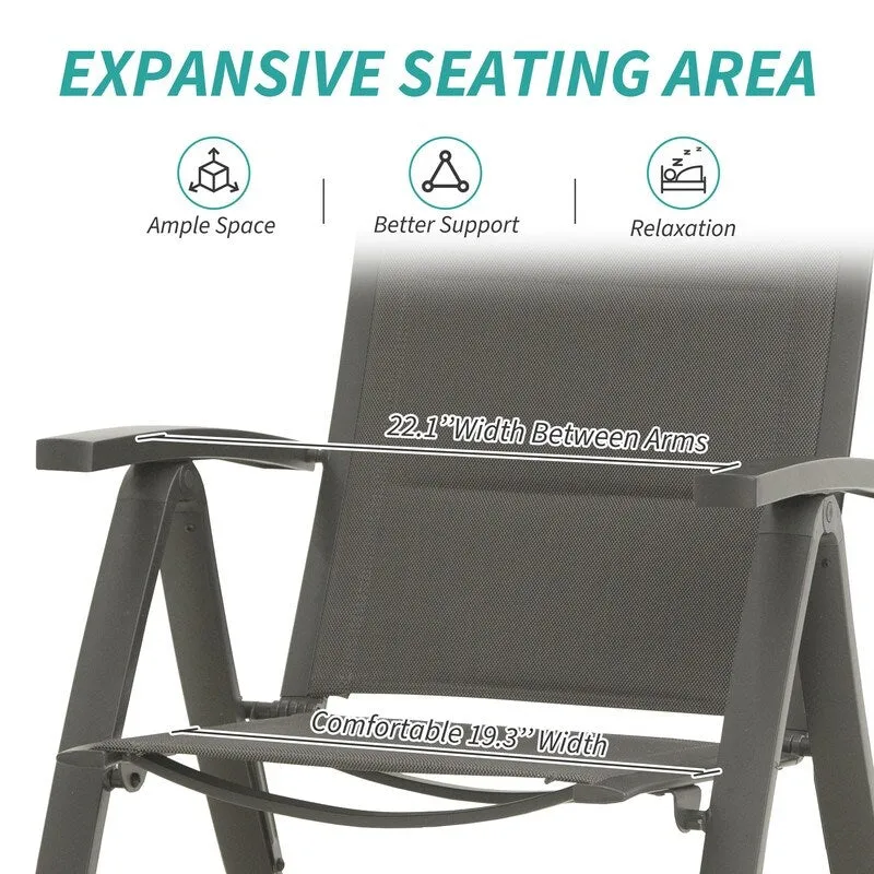 Domi Outdoor Living Aluminum Folding Dining Armchairs (Set of 2) - Adjustable & Weather-Resistant