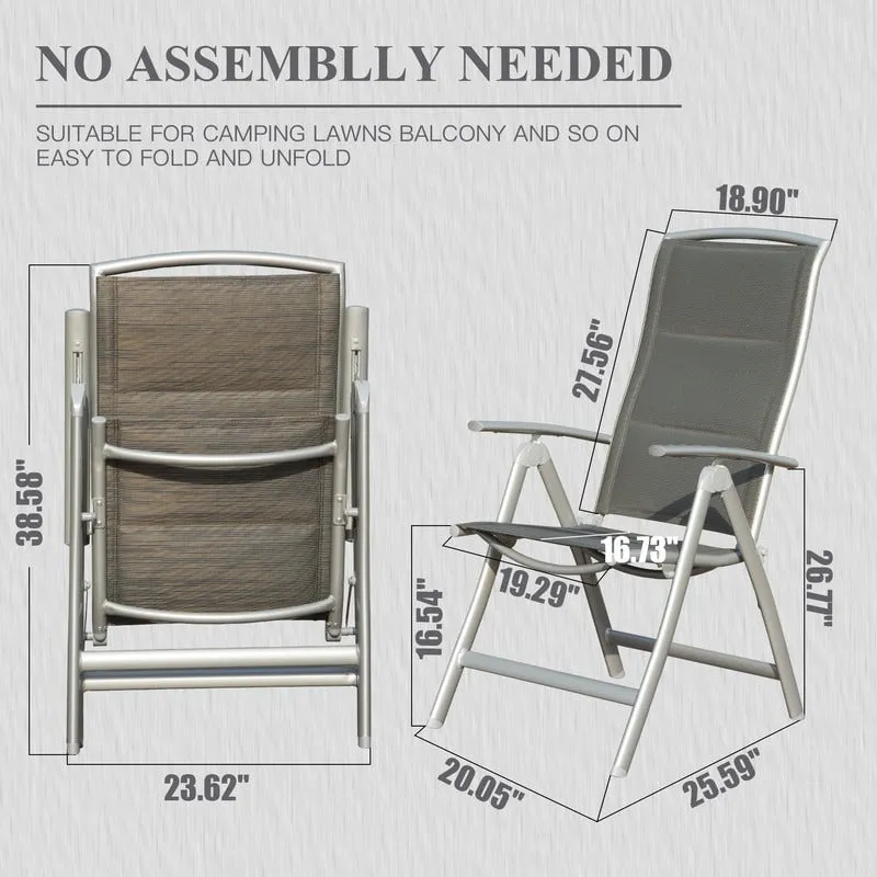 Domi Outdoor Living Aluminum Folding Dining Armchairs (Set of 2) - Adjustable & Weather-Resistant