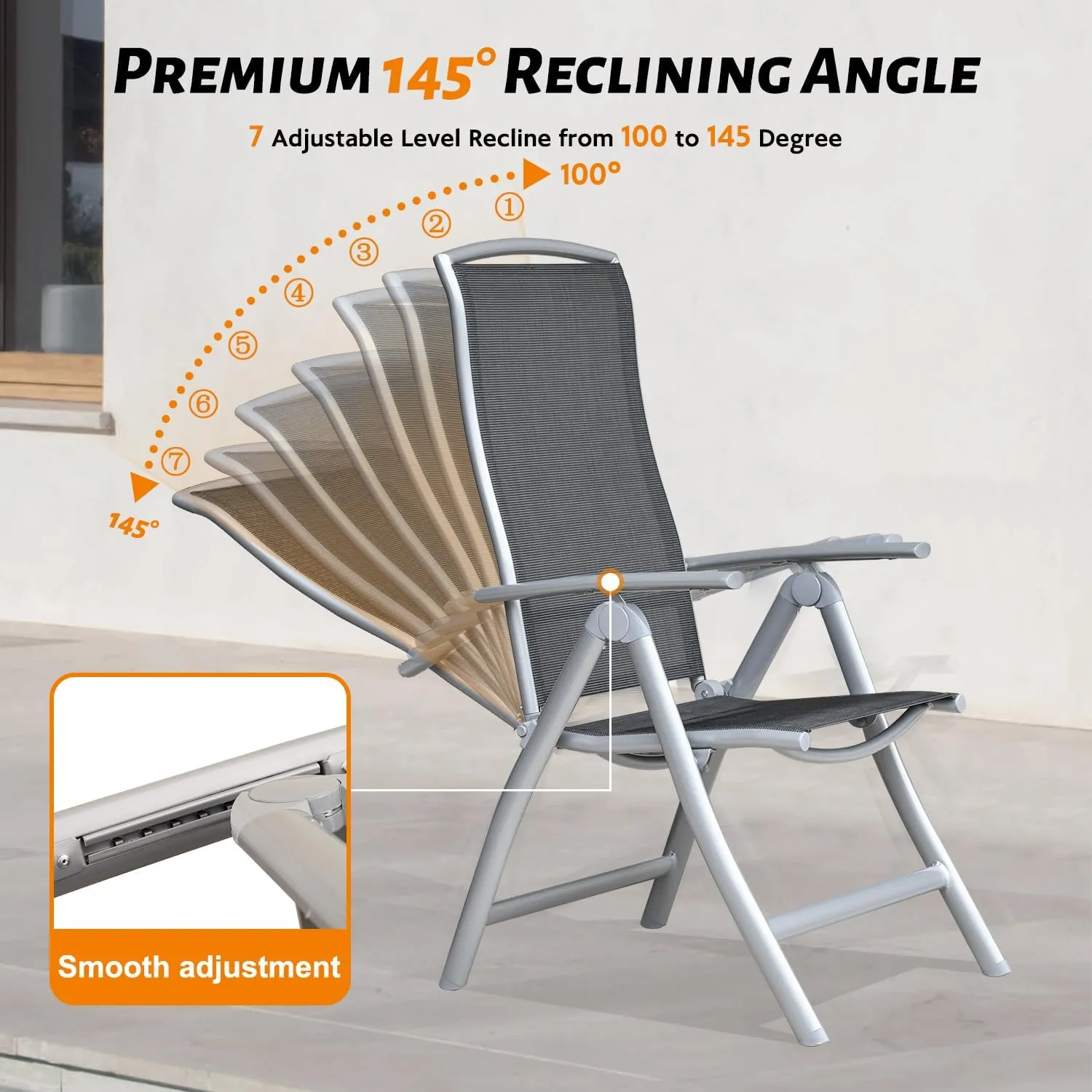 Domi Patio 2-Pack Folding Lounge Chairs - Adjustable Reclining Outdoor Chairs with Aluminum Frame & Textilene Seat for Patio, Pool, Beach, Camping