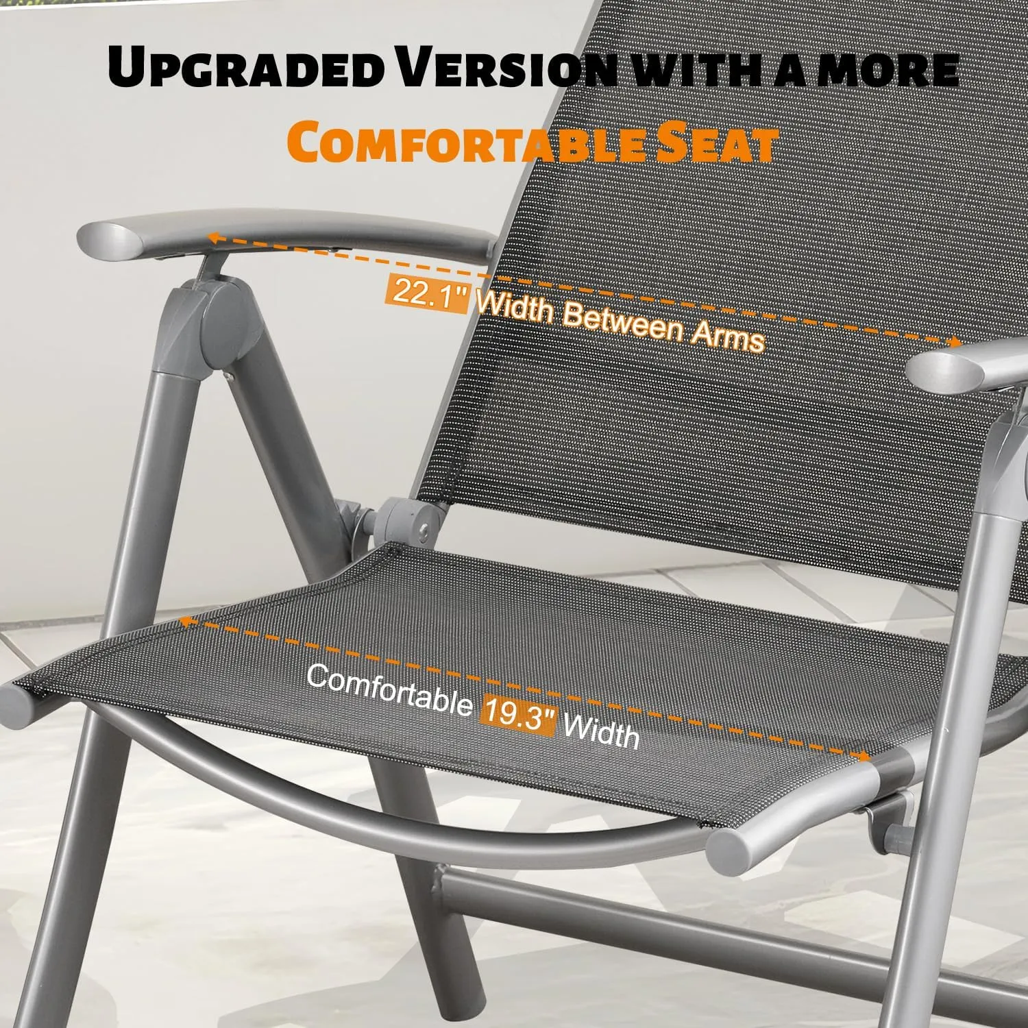 Domi Patio 2-Pack Folding Lounge Chairs - Adjustable Reclining Outdoor Chairs with Aluminum Frame & Textilene Seat for Patio, Pool, Beach, Camping