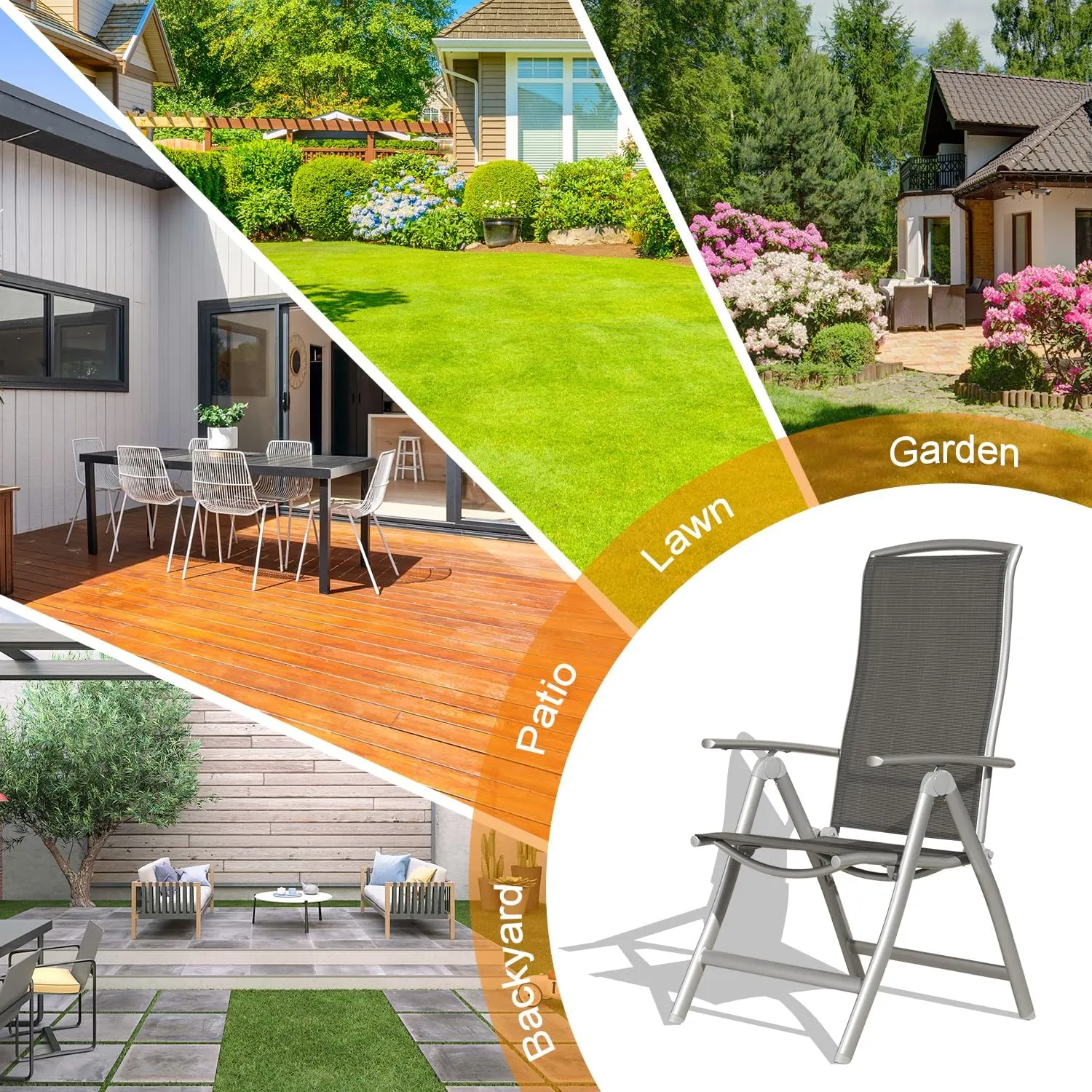 Domi Patio 2-Pack Folding Lounge Chairs - Adjustable Reclining Outdoor Chairs with Aluminum Frame & Textilene Seat for Patio, Pool, Beach, Camping