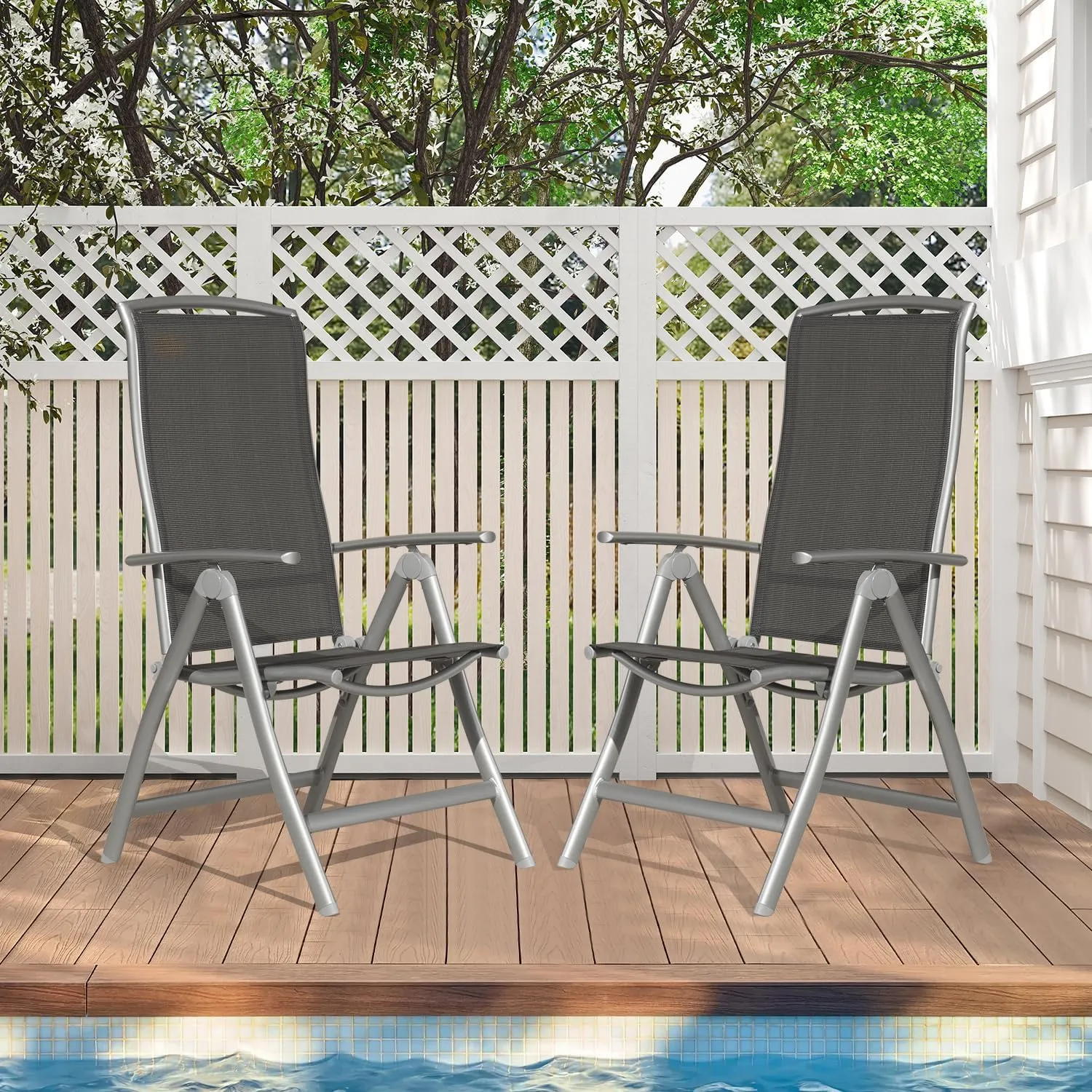 Domi Patio 2-Pack Folding Lounge Chairs - Adjustable Reclining Outdoor Chairs with Aluminum Frame & Textilene Seat for Patio, Pool, Beach, Camping