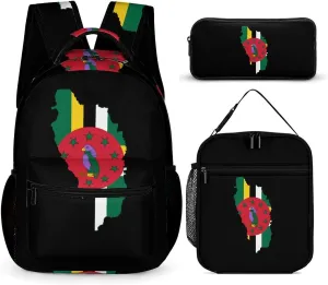 Dominica Map Flag Cute Backpack Set with Lunch Bag and Pencil Case Lightweight Bags Sets