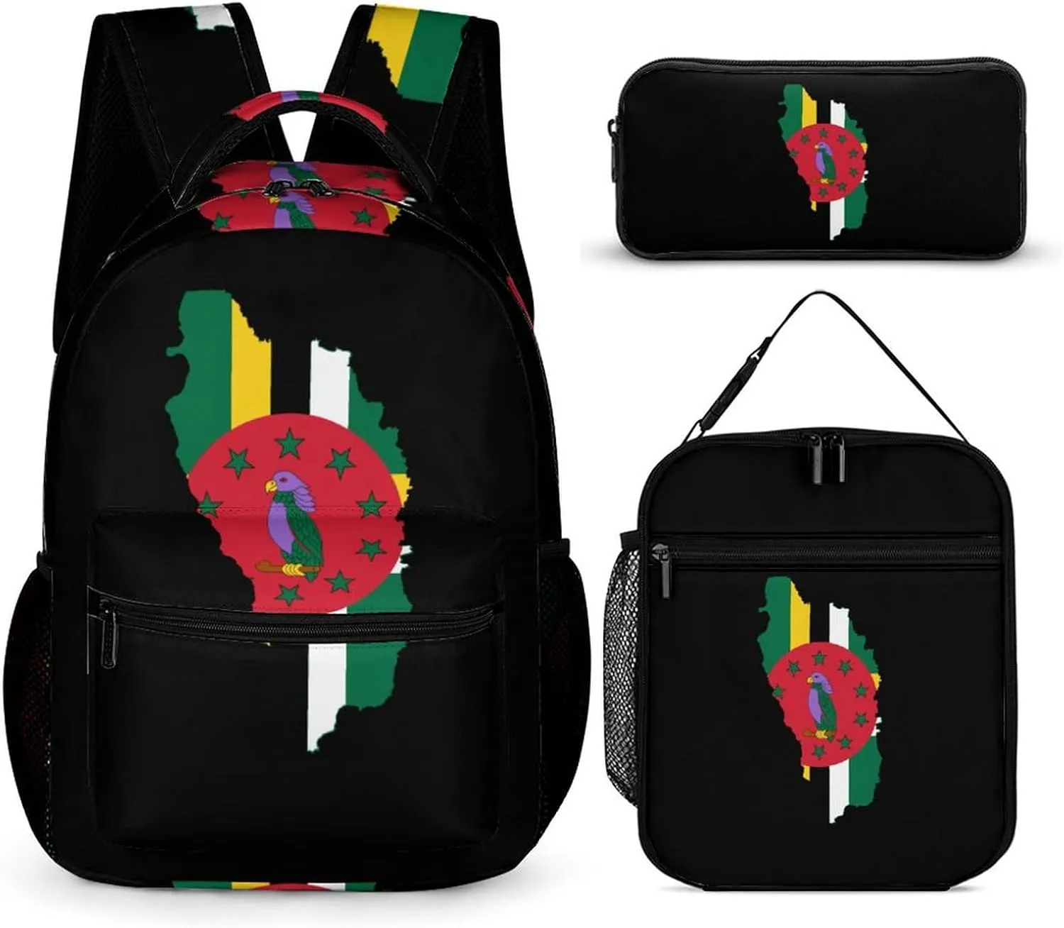 Dominica Map Flag Cute Backpack Set with Lunch Bag and Pencil Case Lightweight Bags Sets
