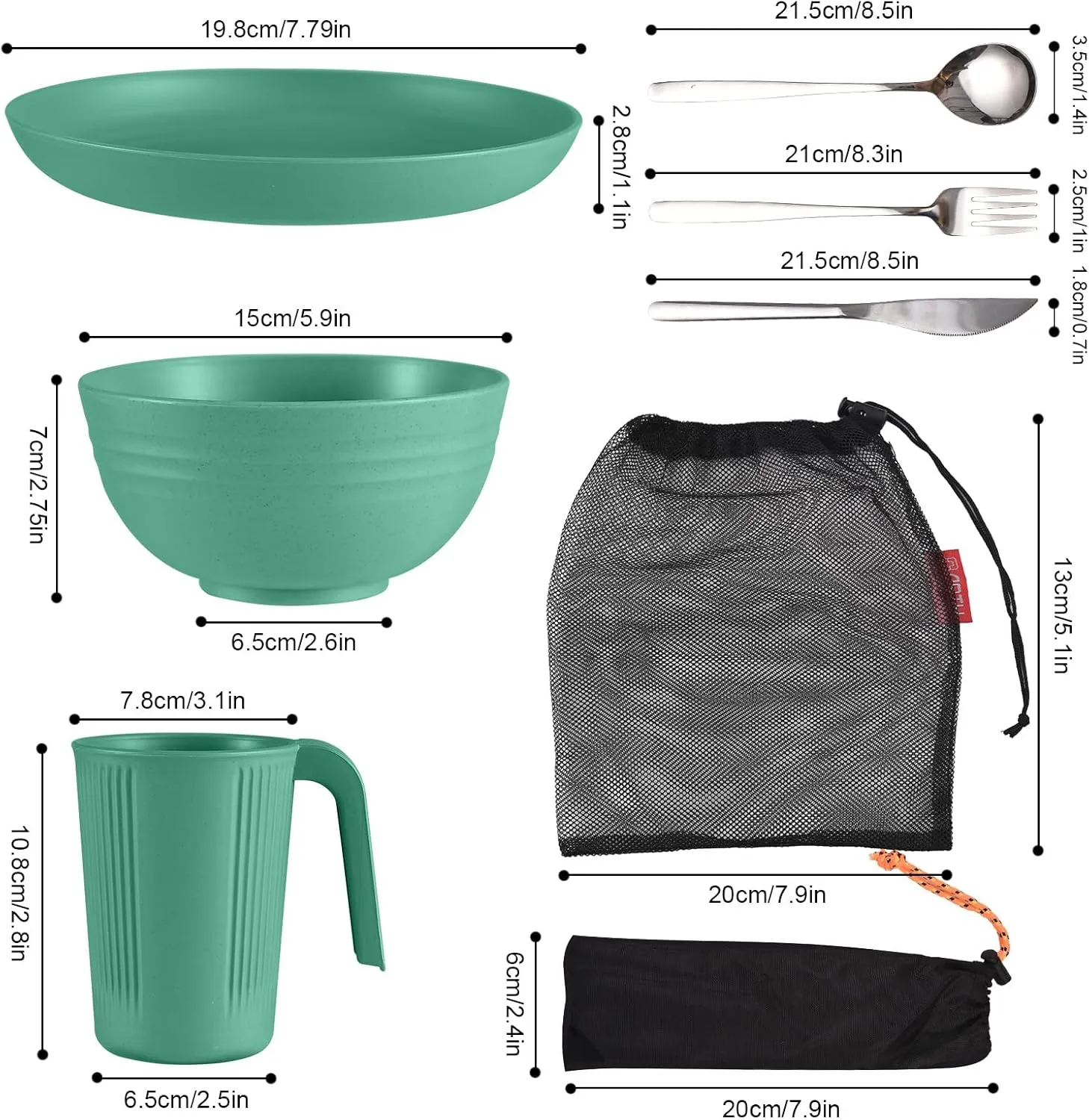 doorslay Camping Utensils Set for 2 Portable Wheat Straw Mess Kit with Bowl Plate Cup Fork Knife Spoon Camping Cooking Utensils