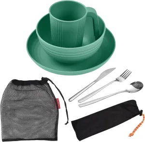doorslay Camping Utensils Set for 2 Portable Wheat Straw Mess Kit with Bowl Plate Cup Fork Knife Spoon Camping Cooking Utensils