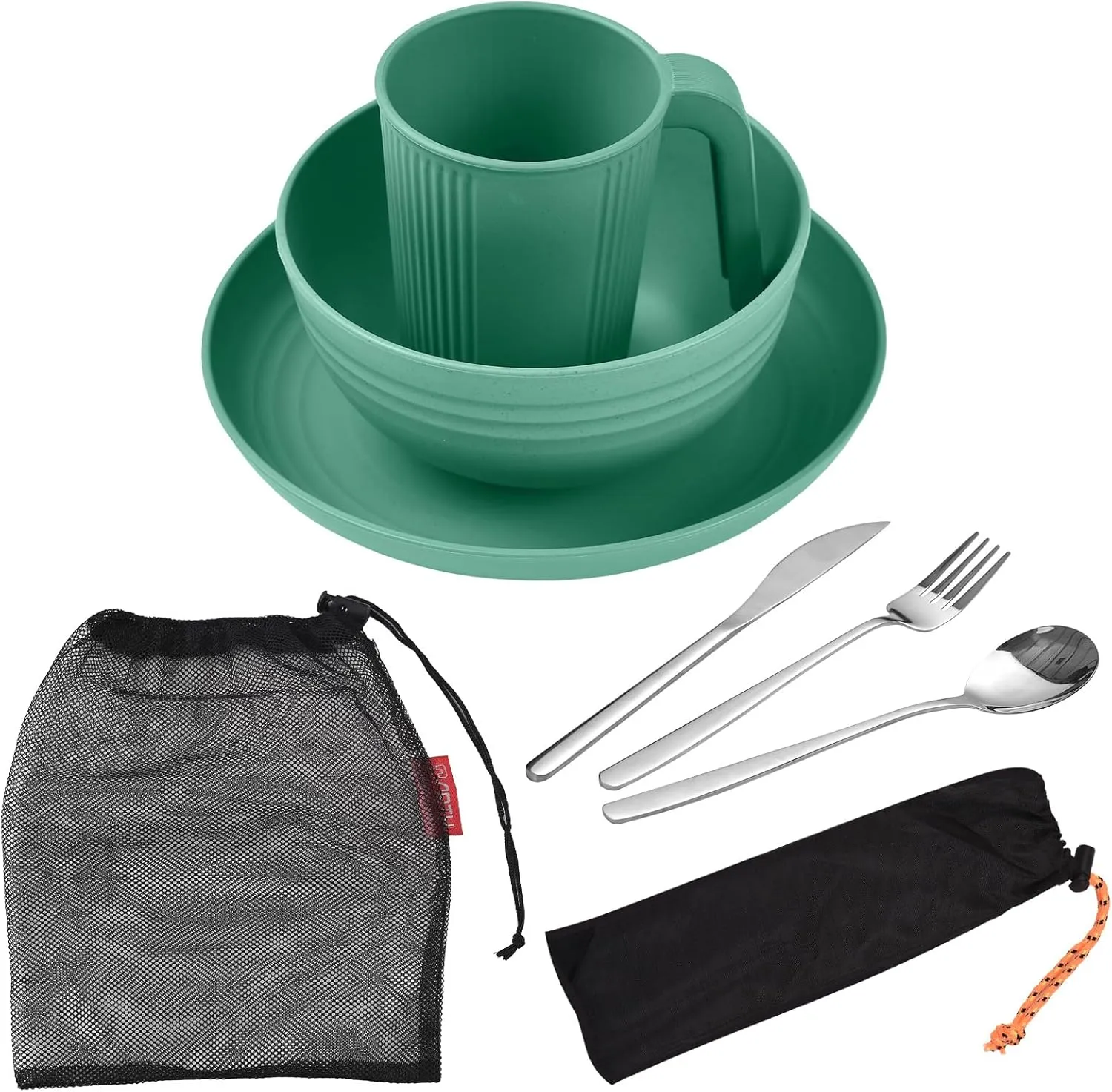 doorslay Camping Utensils Set for 2 Portable Wheat Straw Mess Kit with Bowl Plate Cup Fork Knife Spoon Camping Cooking Utensils