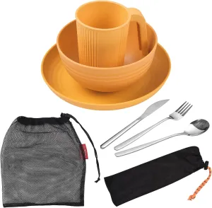doorslay Camping Utensils Set for 2 Portable Wheat Straw Mess Kit with Bowl Plate Cup Fork Knife Spoon Camping Cooking Utensils