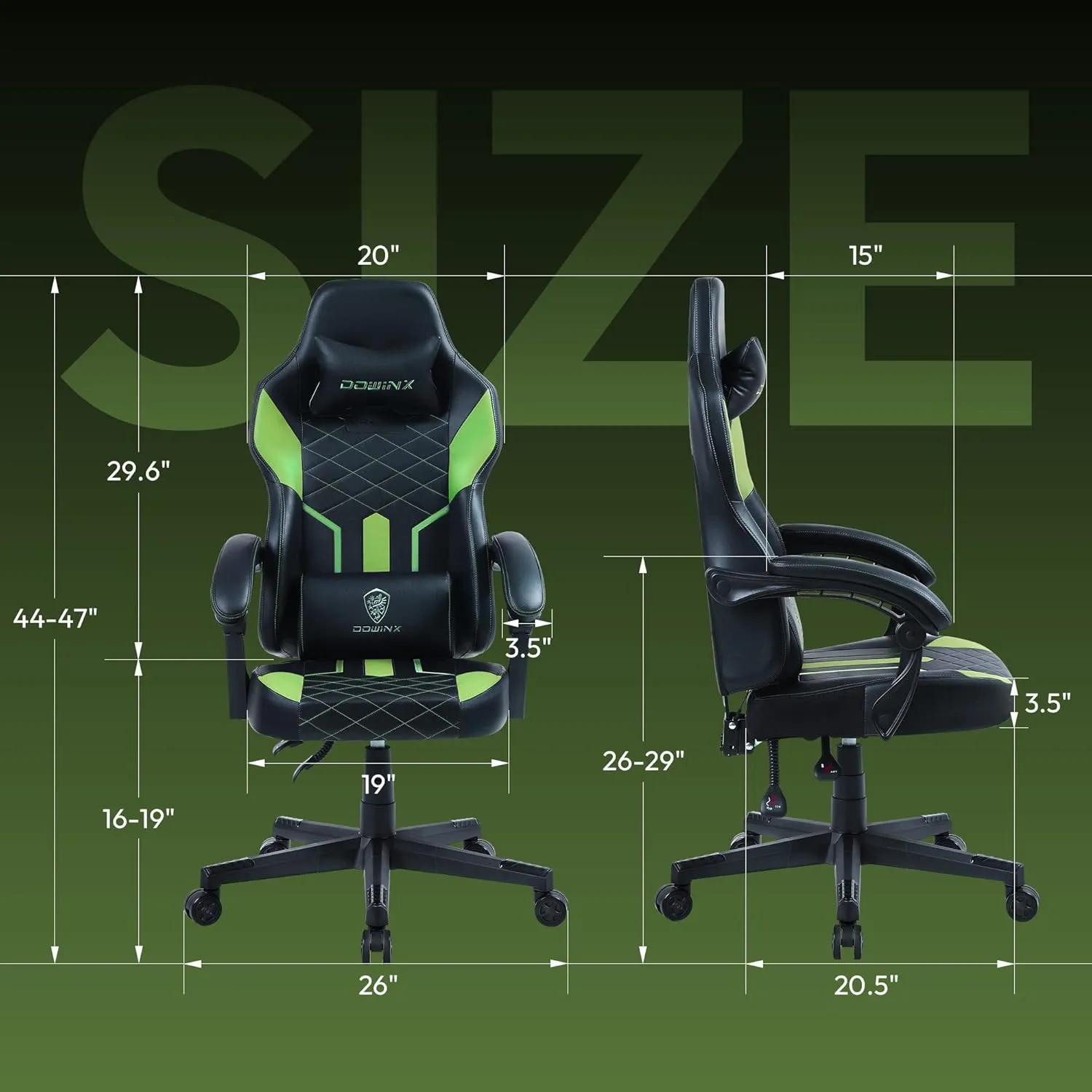 Dowinx Gaming Chair with Pocket Spring Cushion, Ergonomic Computer Chair High Back, Reclining Game Chair Pu Leather 350LBS, Green