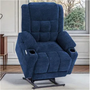 Dual Motor Lay Flat Power Lift Recliner Chair for Elderly, Electric Recliner Lift Chair for Adults with Cup Holders, 400lbs Heavy Duty Power Lift Sofa with Heat and Massage, Navy Blue