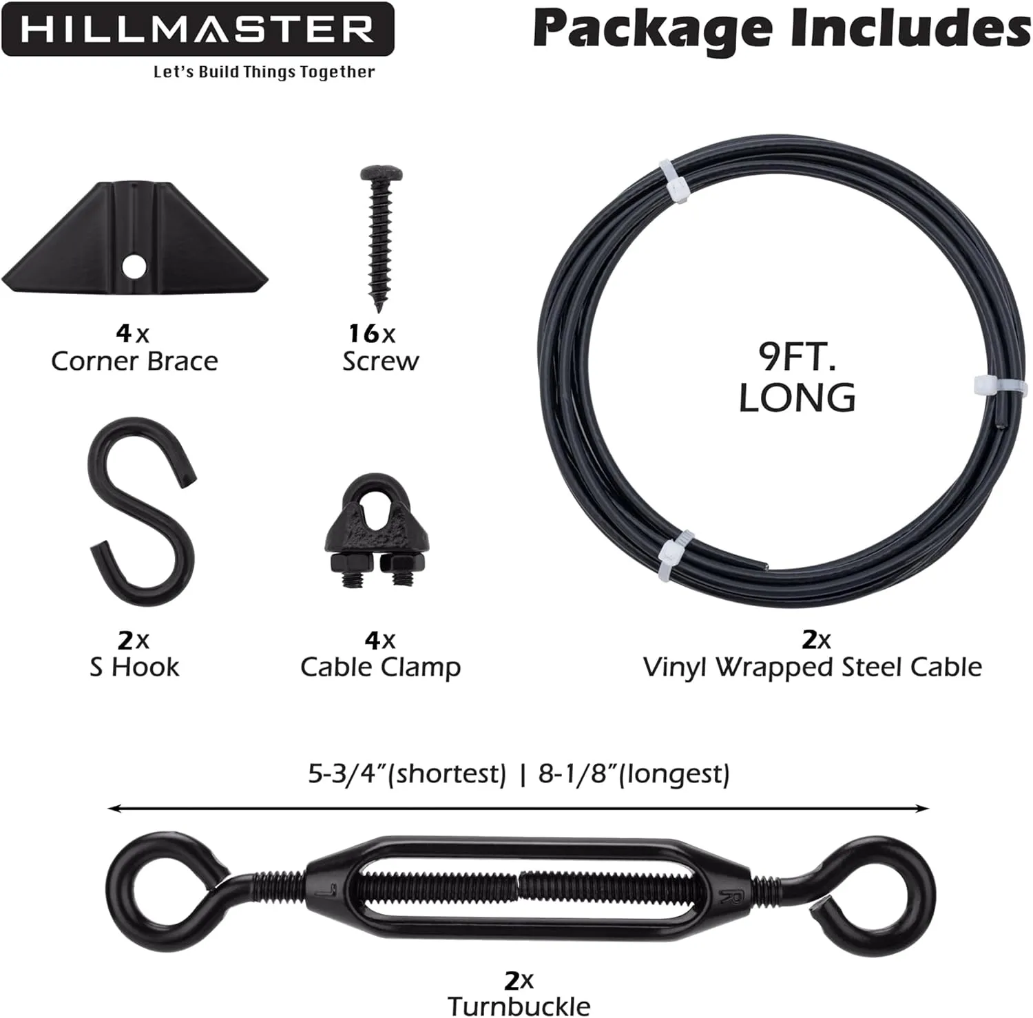 Durable Anti Sag Gate Kit for Wooden Fence, Anti-Sag Gate Support Cable Kit in Zinc, Anti-Sagging Fence Gate Kit Steel Gate Hardware, Wood Door Repair Kit for Outdoor, Gate Frame Kit Black, 2 Pack