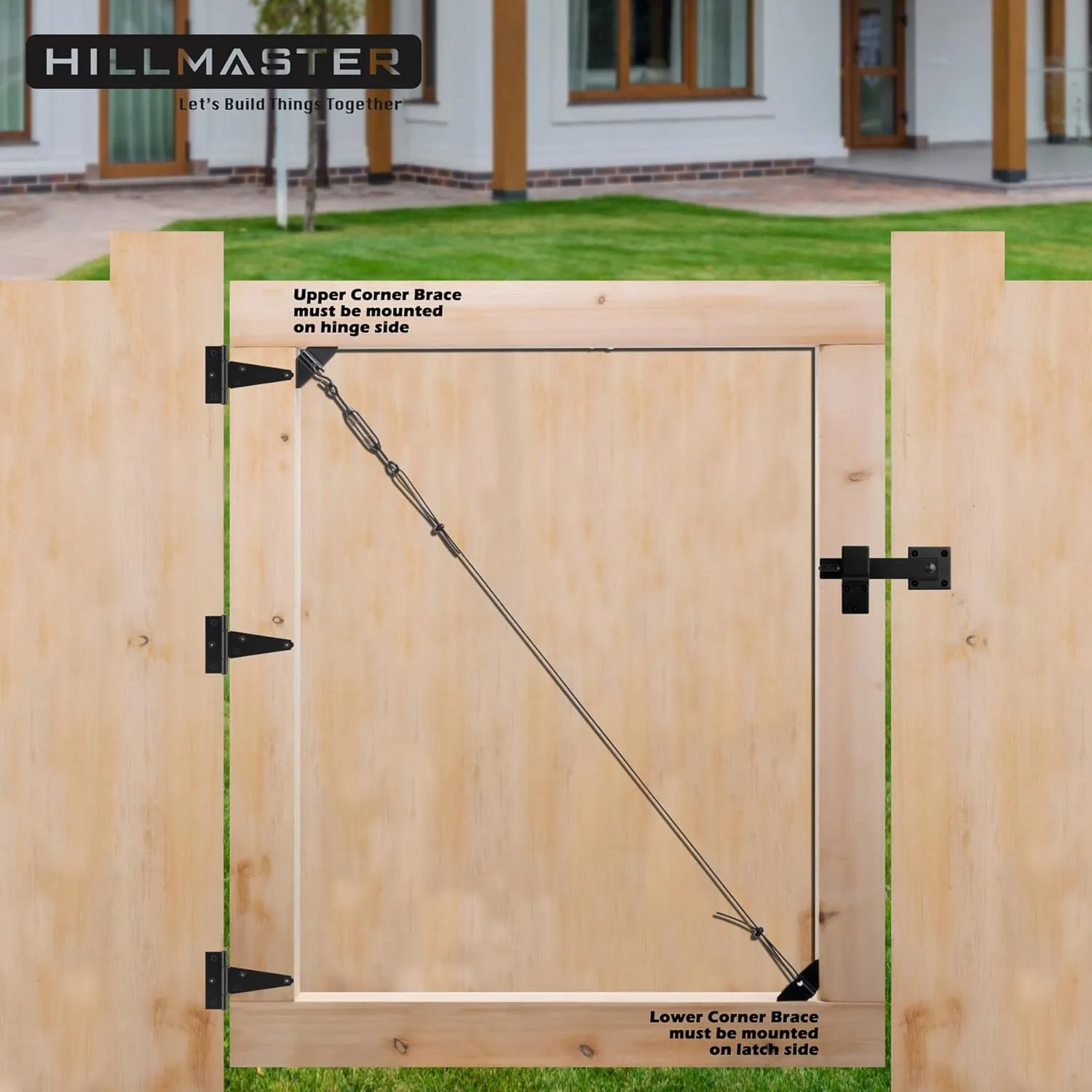 Durable Anti Sag Gate Kit for Wooden Fence, Anti-Sag Gate Support Cable Kit in Zinc, Anti-Sagging Fence Gate Kit Steel Gate Hardware, Wood Door Repair Kit for Outdoor, Gate Frame Kit Black, 2 Pack