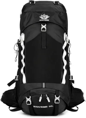 Durable Outdoor Hiking Camping Backpack 60L Capacity Mountaineering Sports Rucksack for Women and Men, Black, app. 34x25x72cm /13.38x9.84x28.34in