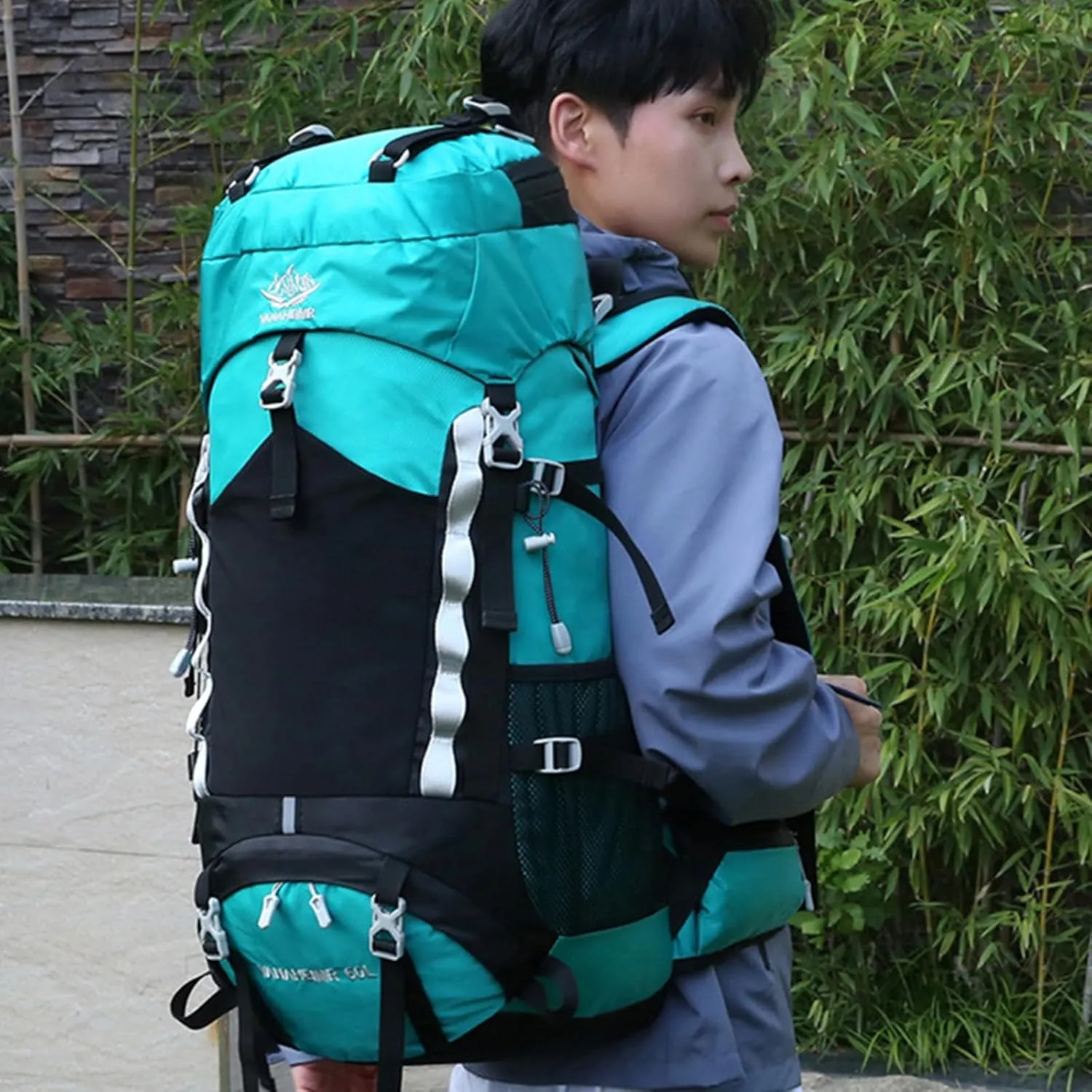 Durable Outdoor Hiking Camping Backpack 60L Capacity Mountaineering Sports Rucksack for Women and Men, Black, app. 34x25x72cm /13.38x9.84x28.34in