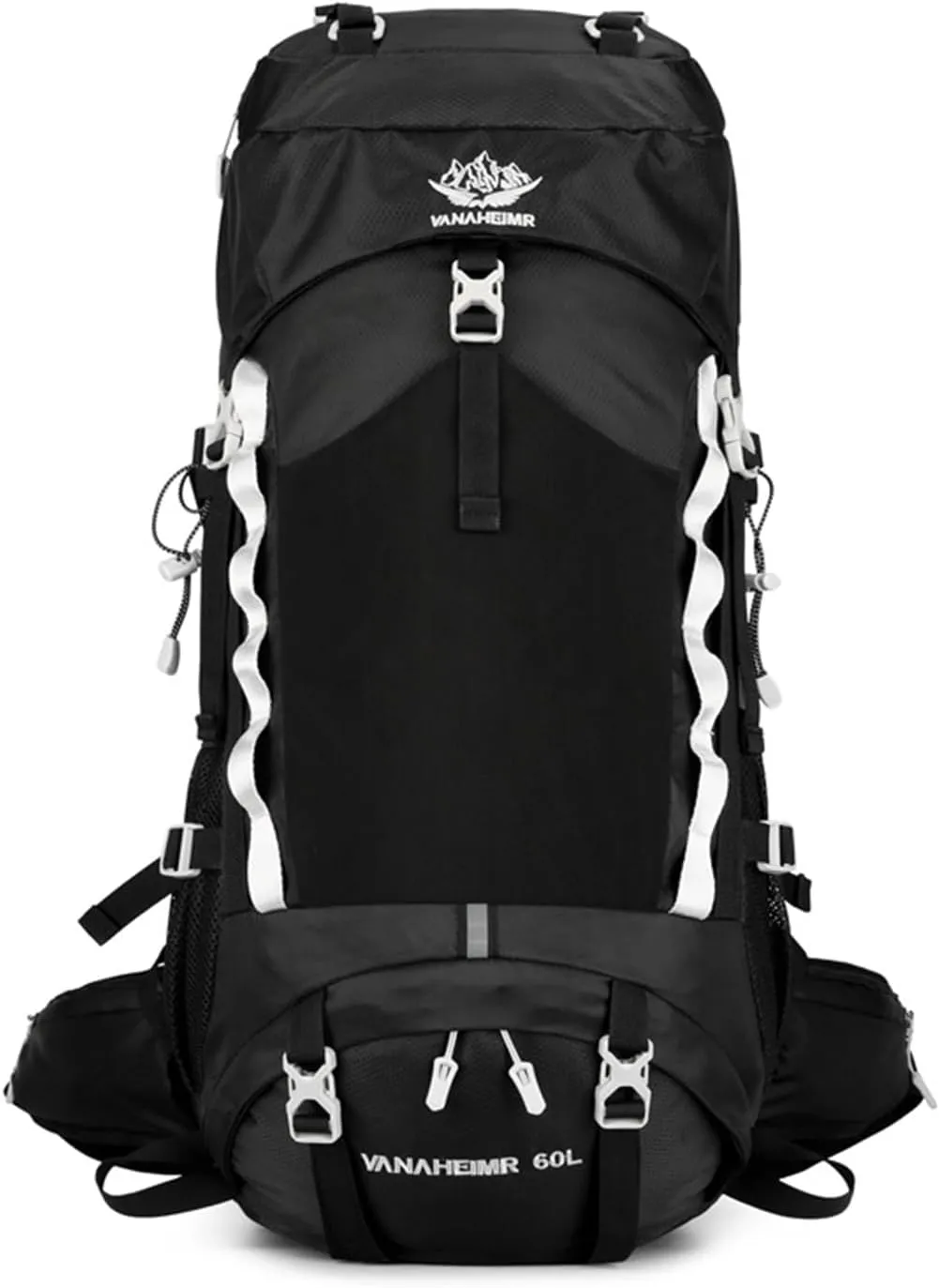 Durable Outdoor Hiking Camping Backpack 60L Capacity Mountaineering Sports Rucksack for Women and Men, Black, app. 34x25x72cm /13.38x9.84x28.34in