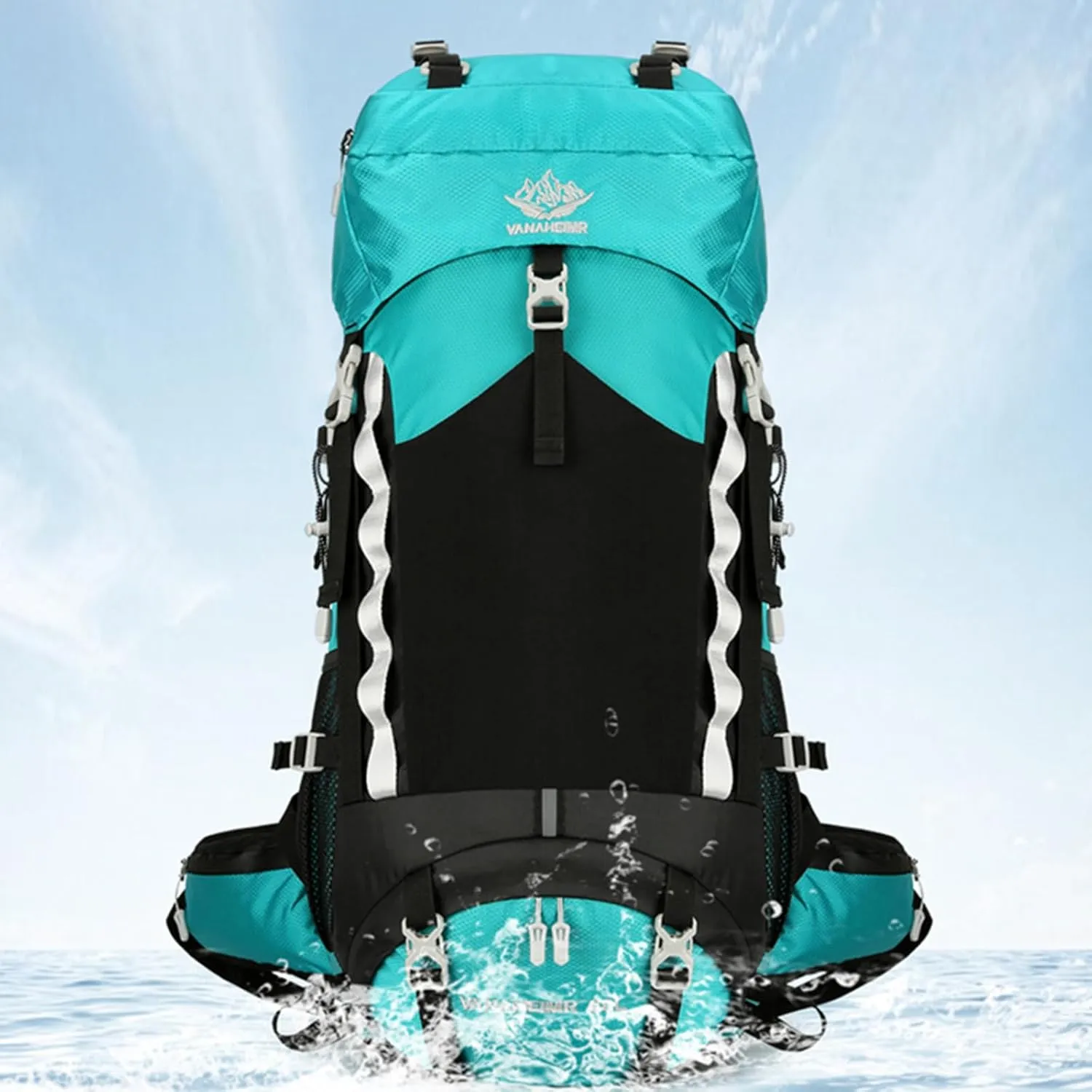 Durable Outdoor Hiking Camping Backpack 60L Capacity Mountaineering Sports Rucksack for Women and Men, Black, app. 34x25x72cm /13.38x9.84x28.34in